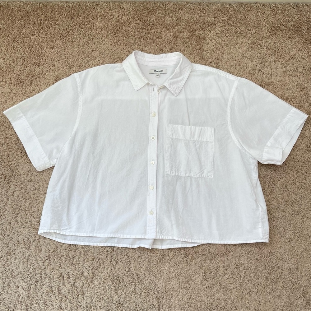 Madewell White Cropped Boxy Utility Button-Up Shirt Women’s Size Medium - Picture 12 of 16